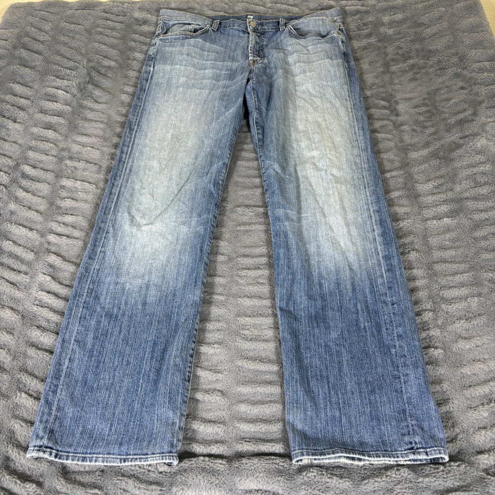 7 For All Mankind Relaxed Straight Leg Jeans Mens 36 Blue Light Wash Made in USA